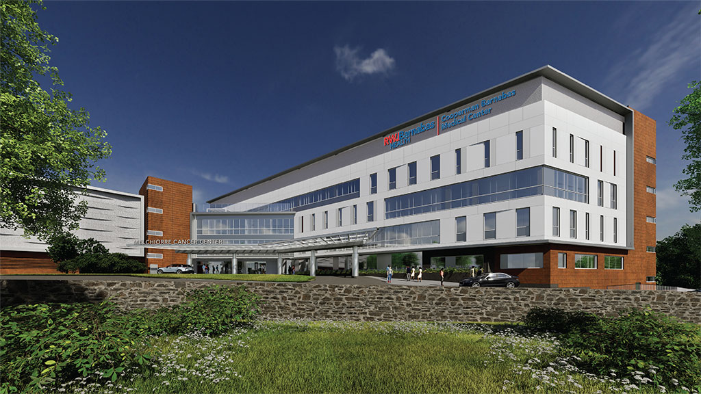 rendering of exterior of The Melchiorre Cancer Center at Cooperman Barnabas Medical Center